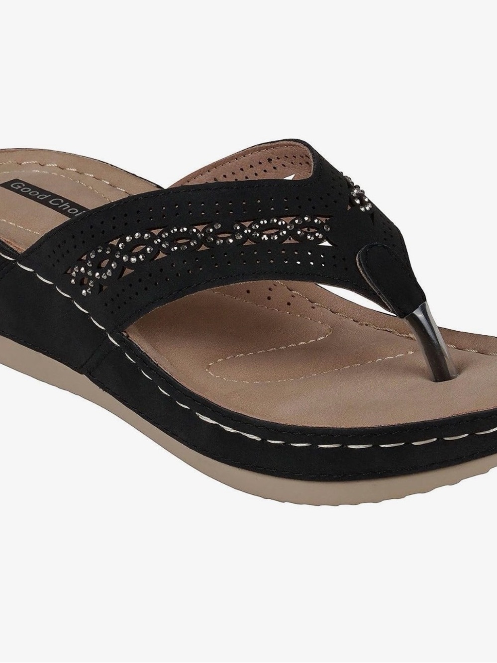 Good Choice Black Rhinestone Toe-Post Sandals - Picture 4 of 4